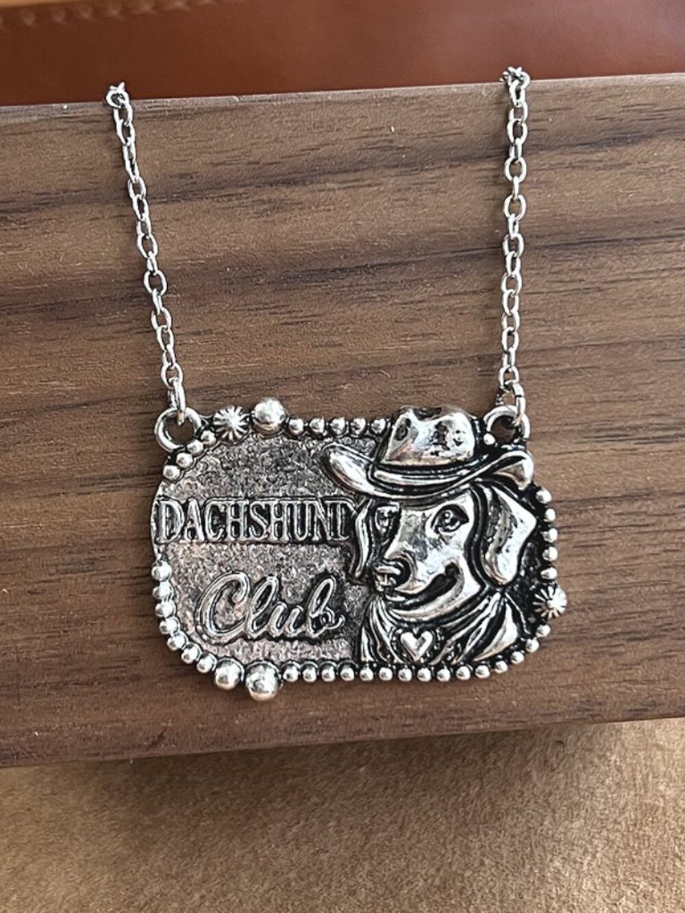 Western Dachshund Club Pendant Cowgirl Country Style Silver Necklace